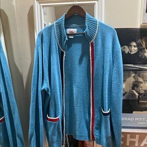 Original Penguin Blue Zip-Up Sweater with Red and White Accents